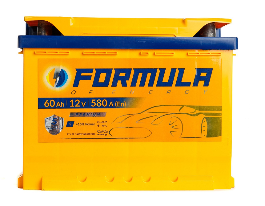 Акумулятор легковий Formula of energy premium 6СТ-60(1), 12B, 60Ah, 580A, плюс ліворуч (L+), 242x175x190мм (FPRE060E1)